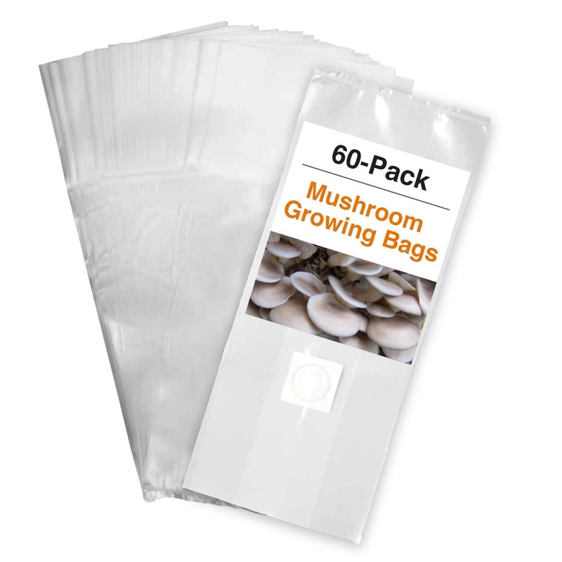 TonGass TonGass 60Pack Autoclavable Mushroom Grow Bags Bulk with Microporous Filter Patchs  Large 6x5x20 Extra Thick 80 Micron 3 Mil Mushroom Cultivation Spawn Supply Myco Bag Bulk Substrate Bags 