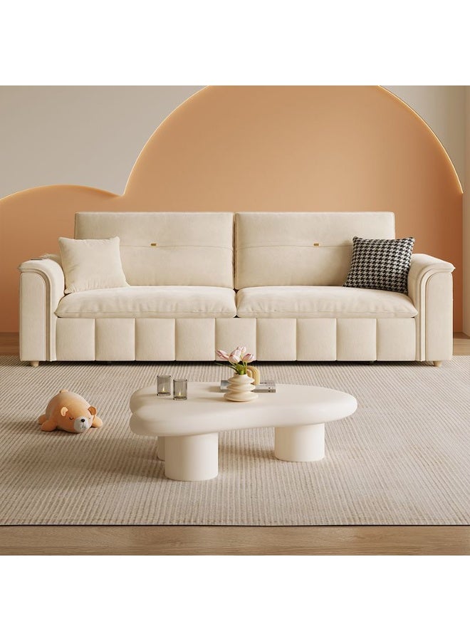 AWD Multifunctional Pull-Out Sofa Bed Foldable Convertible Living Room Sofa with Recliner Retractable Bed Storage Box and Side Pockets Durable Comfort Couch Off White 150 cm Outside Size - Image 1