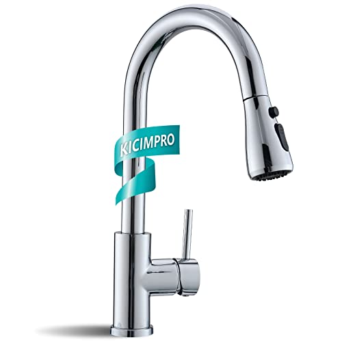 Kicimpro Chrome Kitchen Faucet, Kitchen Faucets for Sink 3 Hole High Arc Single Handle Stainless Steel Commercial RV Camper Kitchen Faucet with Pull Down Sprayer llaves para fregaderos de cocina - Image 1