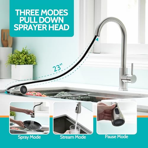 Kicimpro Chrome Kitchen Faucet, Kitchen Faucets for Sink 3 Hole High Arc Single Handle Stainless Steel Commercial RV Camper Kitchen Faucet with Pull Down Sprayer llaves para fregaderos de cocina - Image 2