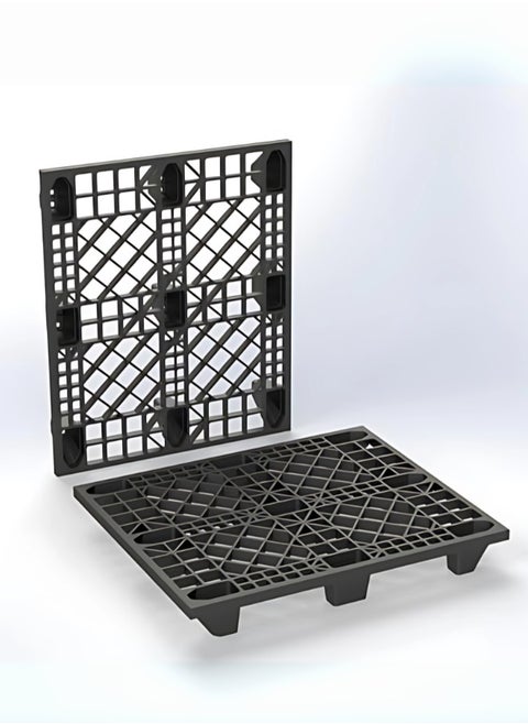 Heavy-Duty 9-Foot Open Deck Pallet, 100x120 cm, Polypropylene Plastic, One-Piece Molded, 7kg – 1T Static & 500kg Dynamic Load, Durable & Lightweight – Black