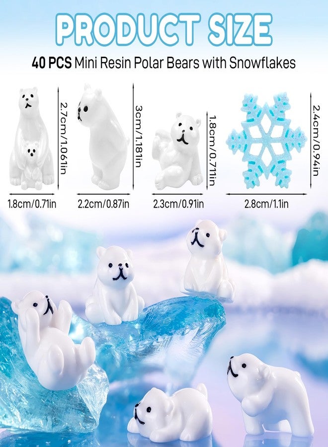 Feivando 40 Pcs Mini Resin Polar Bear Figurines with Snowflakes Tiny Little Winter Resin Animal Miniature Figures for Holiday Crafts Garden Micro Landscape Home Table Decor - Image 2