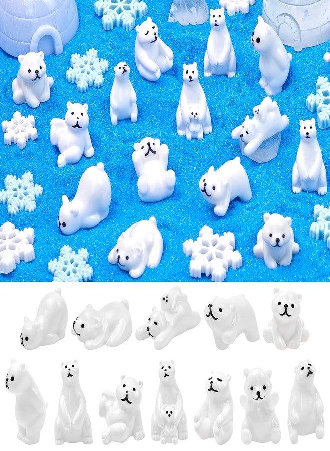 Feivando 40 Pcs Mini Resin Polar Bear Figurines with Snowflakes Tiny Little Winter Resin Animal Miniature Figures for Holiday Crafts Garden Micro Landscape Home Table Decor - Image 1