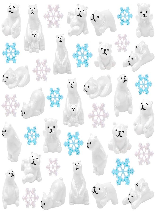 Feivando 40 Pcs Mini Resin Polar Bear Figurines with Snowflakes Tiny Little Winter Resin Animal Miniature Figures for Holiday Crafts Garden Micro Landscape Home Table Decor - Image 4