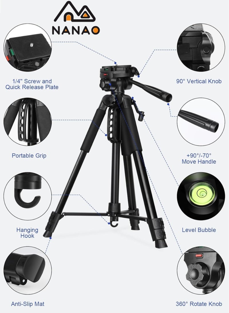 NANAO Camera Tripod Stand, 170cm 360° Panorama Shooting Phone Tripod with Travel Bag, Sturdy Tripod with Wireless Remote, Supports DSLR Cameras/Projector/Webcam/Spotting Scopes  - Image 2