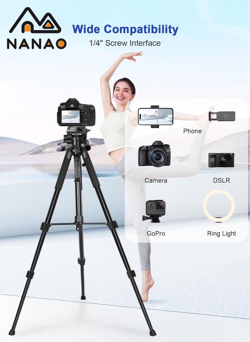 NANAO Camera Tripod Stand, 170cm 360° Panorama Shooting Phone Tripod with Travel Bag, Sturdy Tripod with Wireless Remote, Supports DSLR Cameras/Projector/Webcam/Spotting Scopes  - Image 3