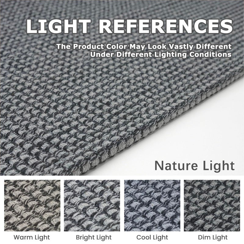 KOZYFLY Washable Area Rug 5x7 ft Rubber Backed Non Slip Rugs for Living Room Braided Cotton Bedroom Rug Woven Office Rugs Indoor Floor Carpets for Dining Bedroom Living Room, Grey/Dark Grey - Image 3