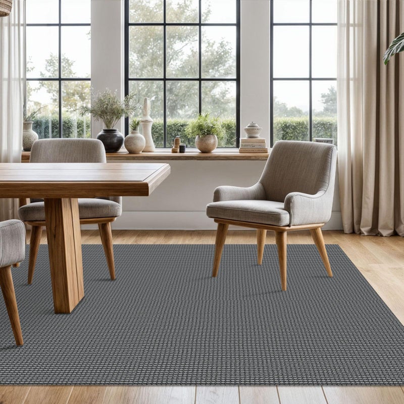 KOZYFLY Washable Area Rug 5x7 ft Rubber Backed Non Slip Rugs for Living Room Braided Cotton Bedroom Rug Woven Office Rugs Indoor Floor Carpets for Dining Bedroom Living Room, Grey/Dark Grey - Image 2
