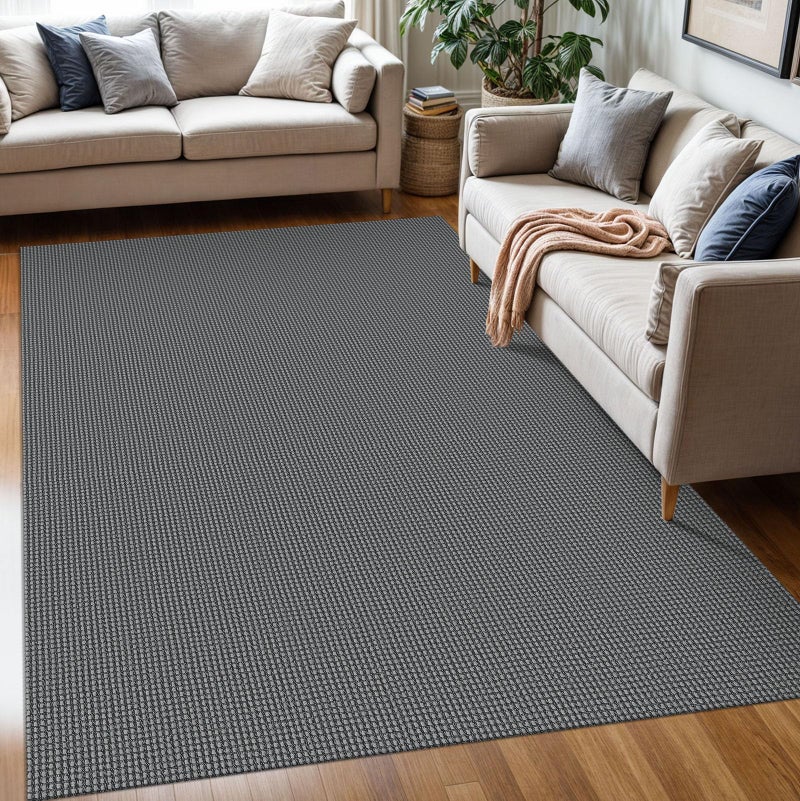 KOZYFLY Washable Area Rug 5x7 ft Rubber Backed Non Slip Rugs for Living Room Braided Cotton Bedroom Rug Woven Office Rugs Indoor Floor Carpets for Dining Bedroom Living Room, Grey/Dark Grey - Image 1