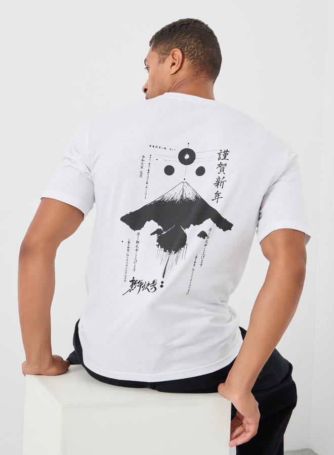 ستايلي تيشيرت ستايلي بطبعة جرافيك يابانية بياقة دائرية مقاس كبير - Image 1