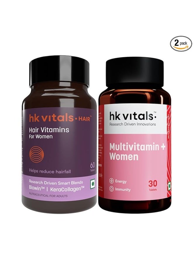 HK Vitals فيتامينات الشعر للنساء من HK Vitals (60 قرصاً) مع Biowin™ وKeraCollagen™ | تساعد في تقليل تساقط الشعر + فيتامينات متعددة للنساء (30 قرصاً) - Image 1