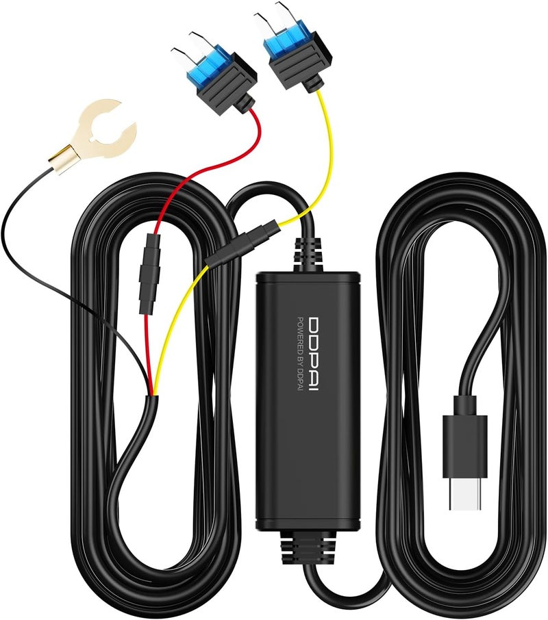 DDPAI Dash Cam Type-C Hardwire Kit, Compatible with N5 Dual, Z60 Pro, Z90 Series, Z60T, Z60, N3 Pro and Other ddapi Dash Cam Models, Enabling 24 Hours Parking Monitor, 12V/2A to 5V/3A, 3 Meters Long - Image 1