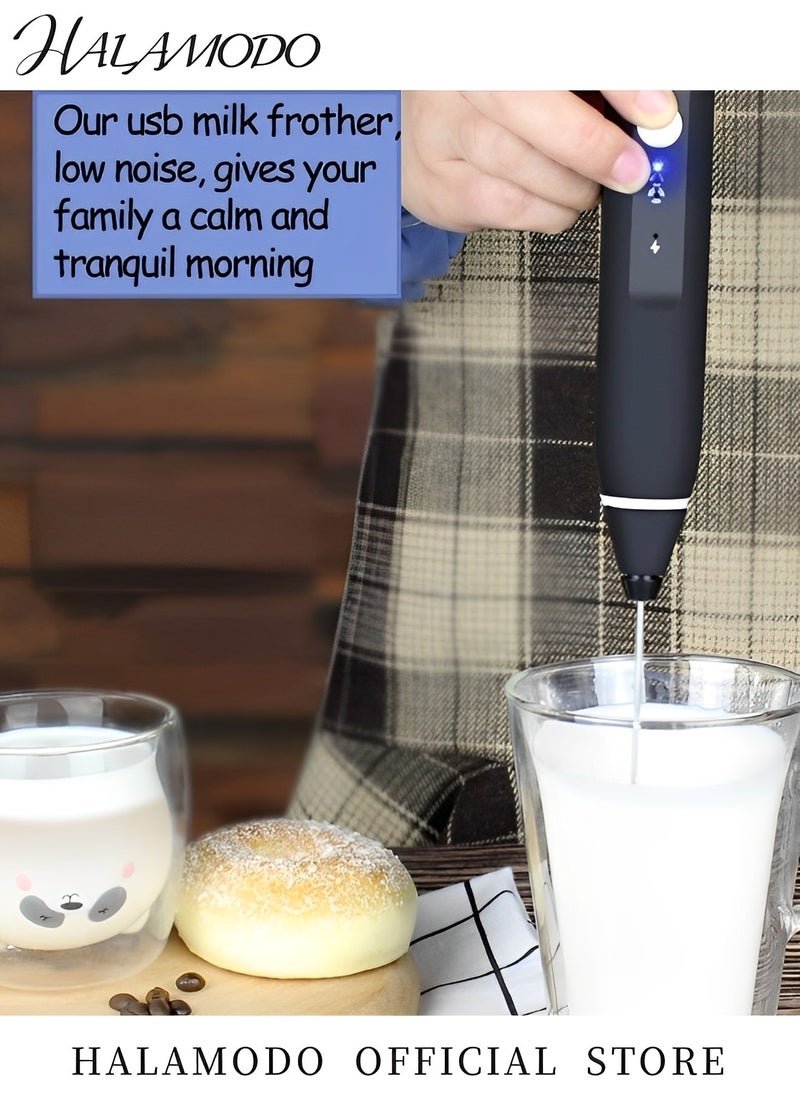 HALAMODO - Rechargeable Milk Frother with 3 Stainless Whisks Handheld Multi-functional Electric Foam Maker Strong Blender 3-Speed Adjustable Mini Milk Foamer for Coffee & Egg & Cream Whipping - Image 1