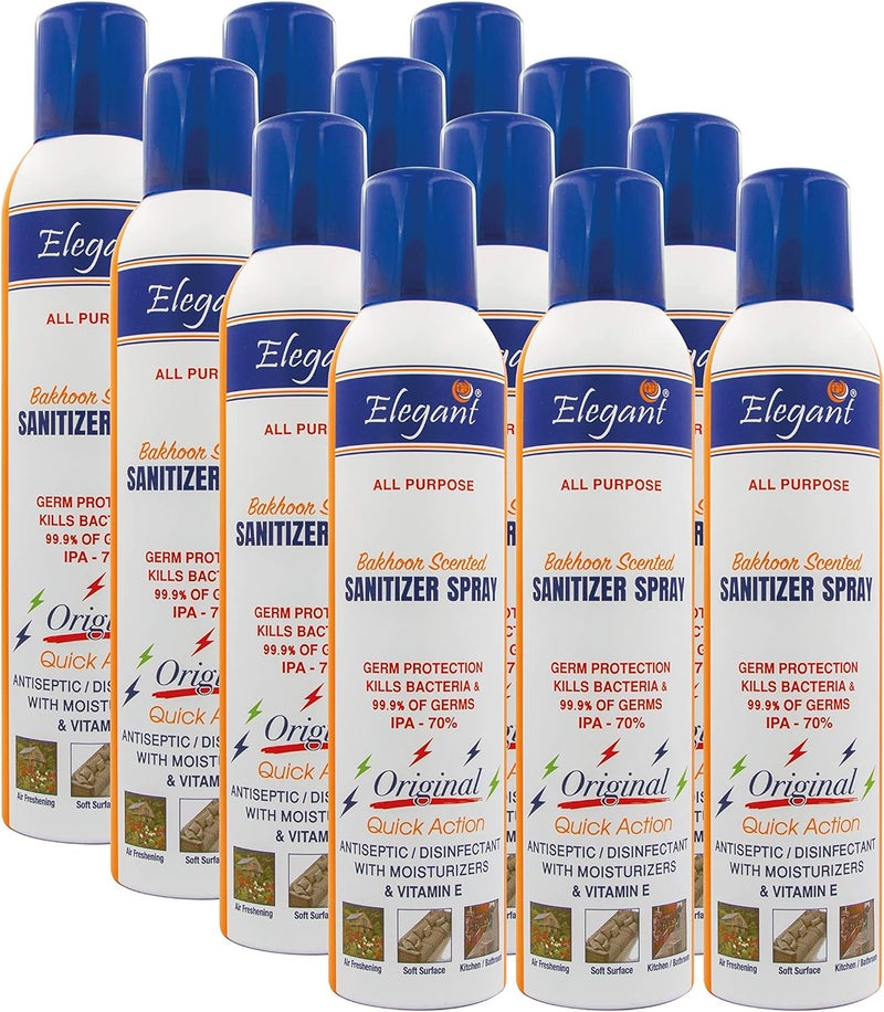 Elegant Hand Sanitizer Spray – 300ml – Pack of 12 – 70% IPA – Advanced Germ Protection – Moisturizers & Vitamin E - Image 1