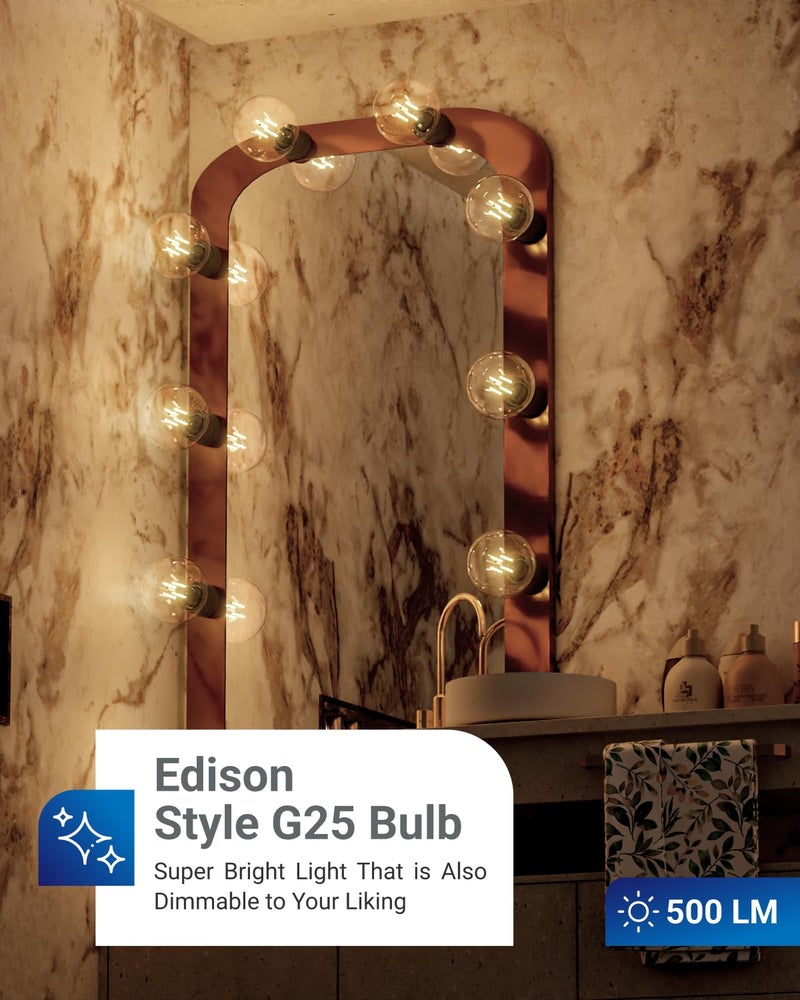 Sunco Lighting Sunco 10 Pack G25 LED Light Bulbs, Filament Edison Globe, Vanity Lighting Bulb for Bathroom Bedroom, 500 LM, 5W (60W Equivalent), 3000K Warm White, Dimmable, E26 Base, Clear UL - Image 2