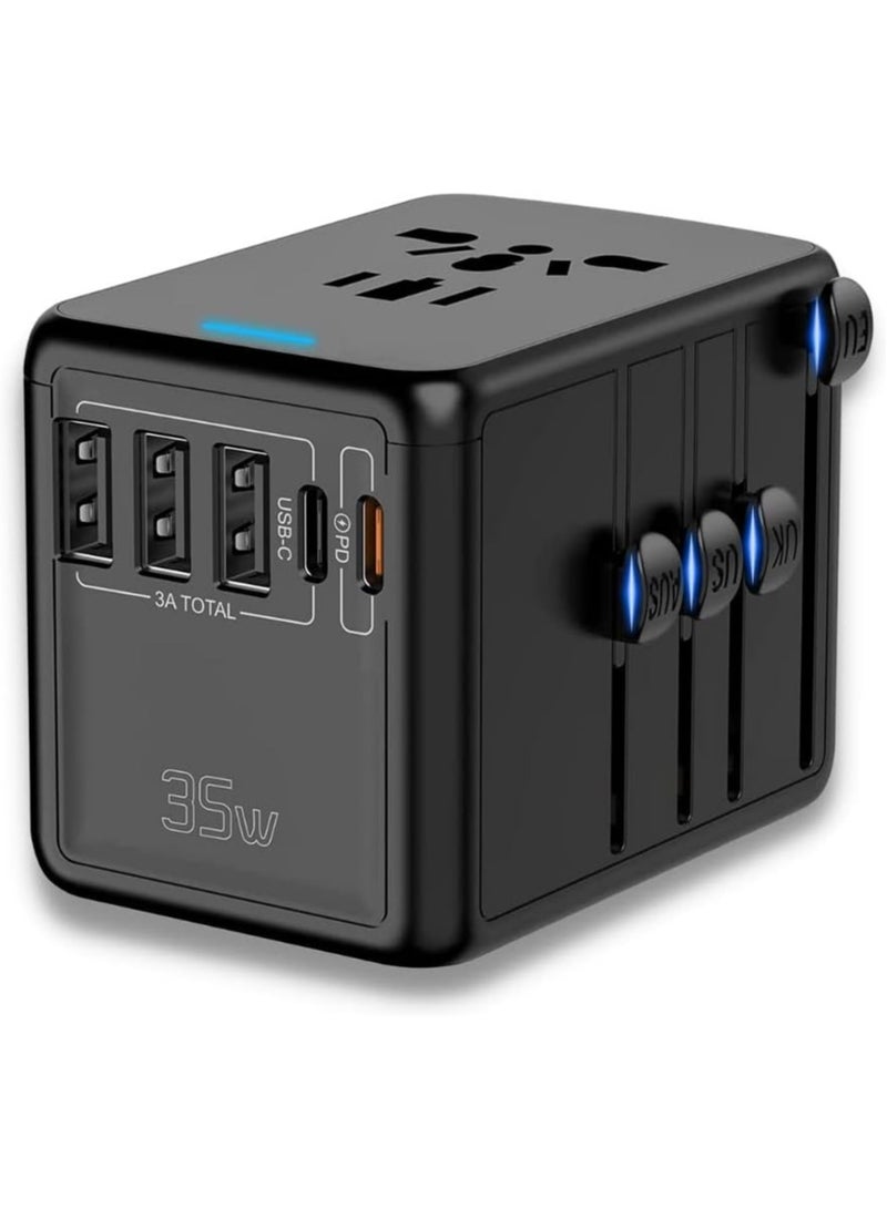 محول سفر مع شحن سريع، محول سفر عالمي الكل في واحد مع محولات طاقة، محول قابس مخرج تيار متردد لشاحن الحائط للولايات المتحدة الأمريكية والاتحاد الأوروبي والمملكة المتحدة وأستراليا - Image 1