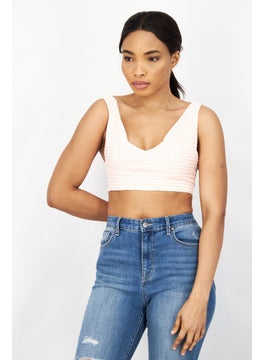 Signature 8 Women V-Neck Sleeveless Gingham Top, Pink  - Image 1