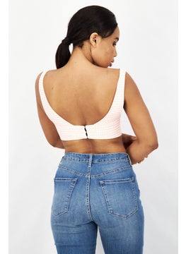 Signature 8 Women V-Neck Sleeveless Gingham Top, Pink  - Image 2