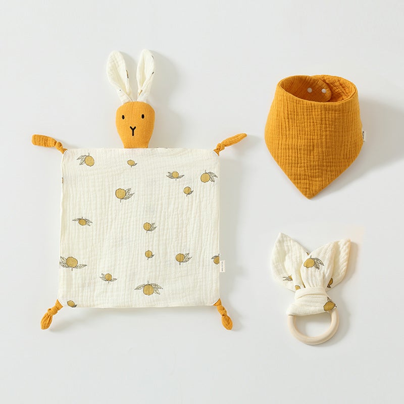 Pure Cotton Baby Sleeping Doll Set – 4-Layer Rabbit Towel & 6-Layer Triangle Ring - Image 1