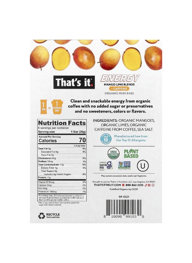 That's it. That's It, Energy, Organic Mini Bars, Mango Lime Blends, 6 Mini Bars, 0.7 oz (20 g) Each - Image 2