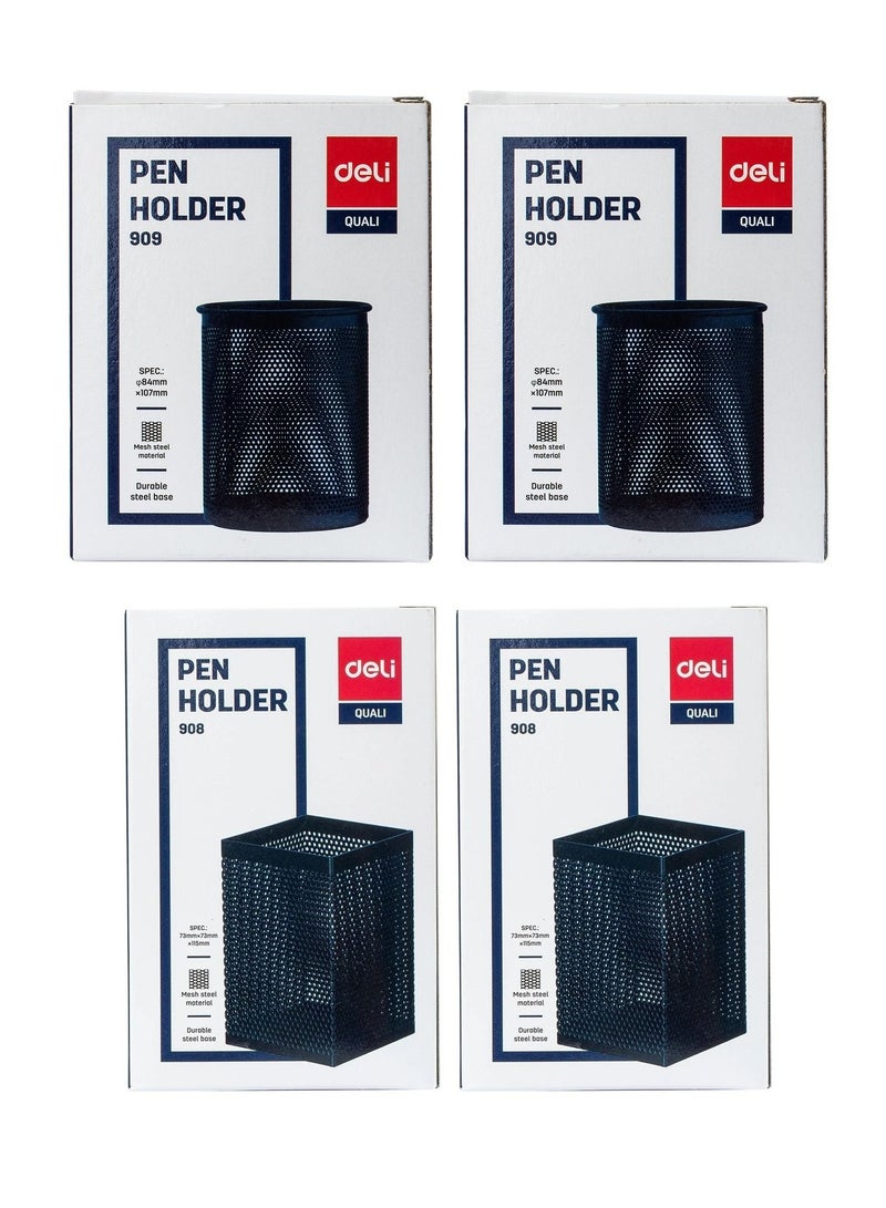 Deli 4-Piece Metal Steel Pen Holder Black - Image 1