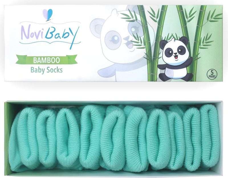 Novibaby 5-Piece Bamboo Newborn Baby Socks I Sea Green I 0-6 Months  - Image 1