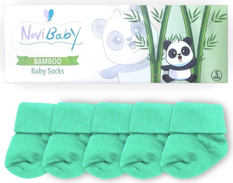 Novibaby 5-Piece Bamboo Newborn Baby Socks I Sea Green I 0-6 Months  - Image 3