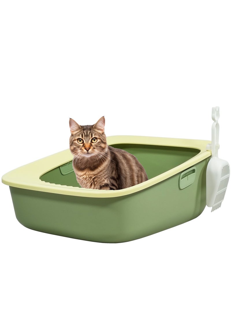MAJIBAO Cat litter box with Sand drop pedal, Portable design, and Litter scoop, Extra-large semi-enclosed litter box for indoor cats and kittens, Durable plastic and easy to clean 59 cm (Green)  - Image 1