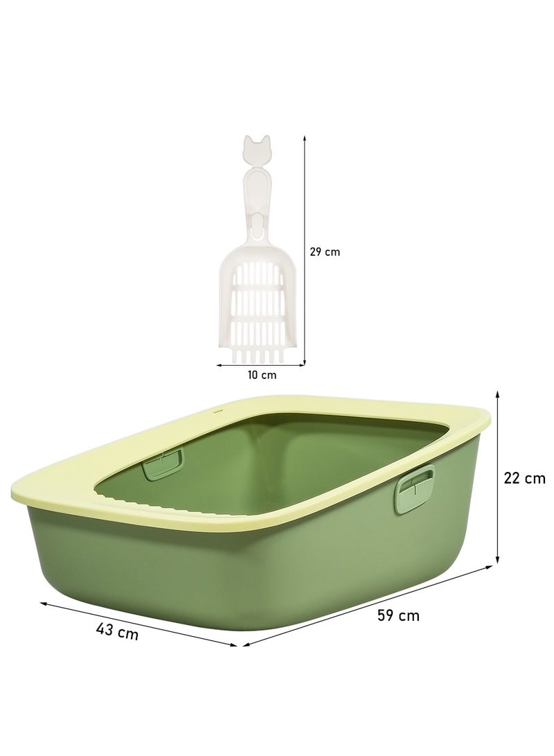 MAJIBAO Cat litter box with Sand drop pedal, Portable design, and Litter scoop, Extra-large semi-enclosed litter box for indoor cats and kittens, Durable plastic and easy to clean 59 cm (Green)  - Image 2