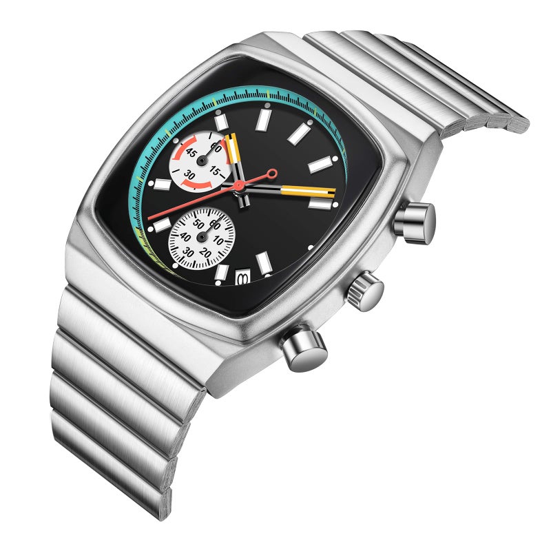 CILOA Mens Watches Chronograph Stainless Steel Waterproof Date Analog Business Fashion Wristwatch for Menï¼ˆBlack/Silverï¼‰ - Image 2