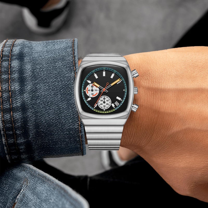 CILOA Mens Watches Chronograph Stainless Steel Waterproof Date Analog Business Fashion Wristwatch for Menï¼ˆBlack/Silverï¼‰ - Image 5