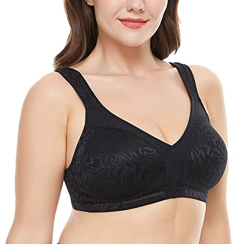 Wingslove صدرية وينغزلوف للنساء بتغطية كاملة بدون حشوة مريحة بدون سلك بحجم زائد (أسود، 36D) - Image 4