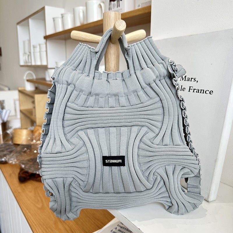 Backpack Women'S South Korea Dongdaemun Personality Niche Design Casual Knitted Woven Handbag Drawstring Handbag - Image 1