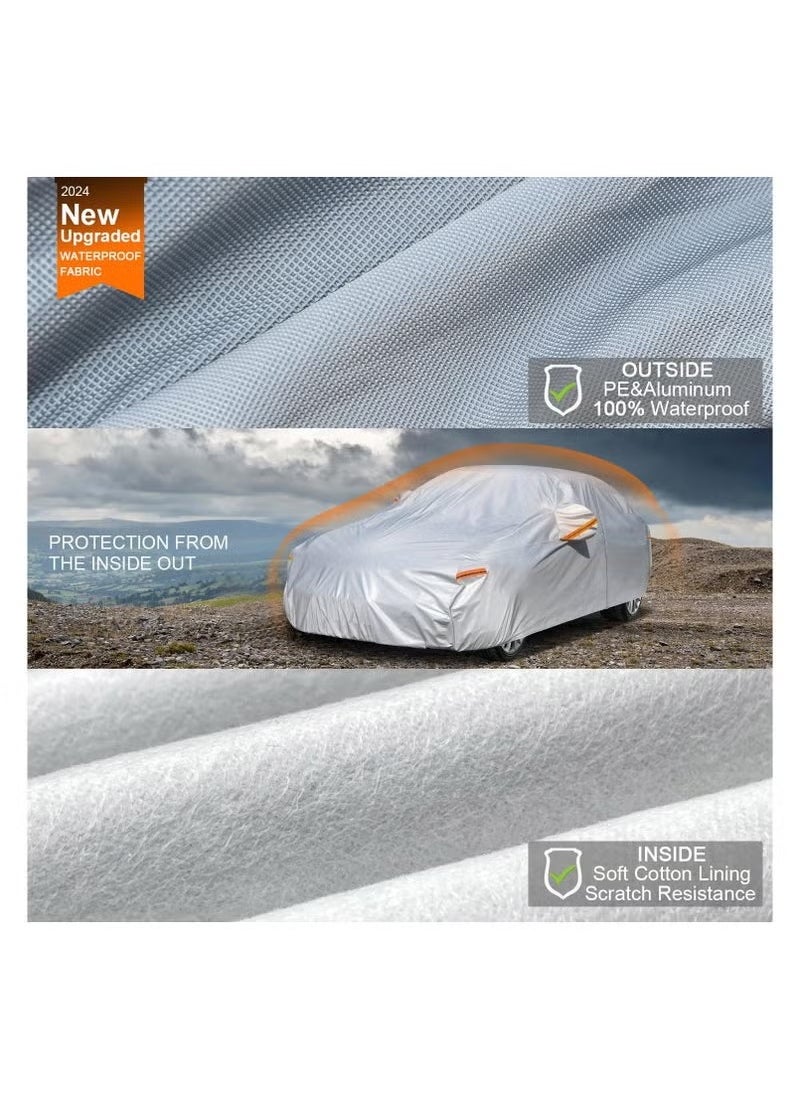 TIGER Universal Car Cover Waterproof All-Weather for Sedan Cars – Outdoor Full Body Auto Cover with Cotton Lining | Sun, UV, Dust & Rain Protection | Heavy-Duty Windproof Design with Zipper Door Access | Scratch-Resistant, Durable Material for All Seasons  - Image 2