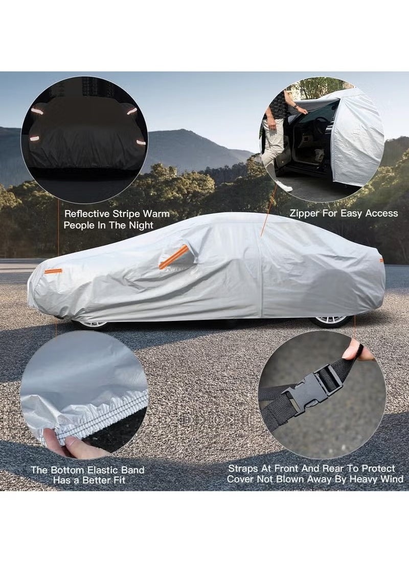 TIGER Universal Car Cover Waterproof All-Weather for Sedan Cars – Outdoor Full Body Auto Cover with Cotton Lining | Sun, UV, Dust & Rain Protection | Heavy-Duty Windproof Design with Zipper Door Access | Scratch-Resistant, Durable Material for All Seasons  - Image 3