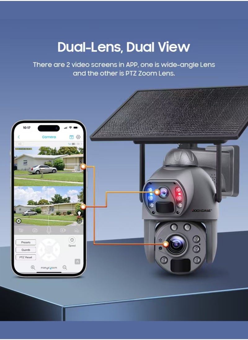 DOCKCASE - Dual-Lens 4G Sim Card Solar Powered Outdoor zoom linkage ptz Security Camera - Image 1
