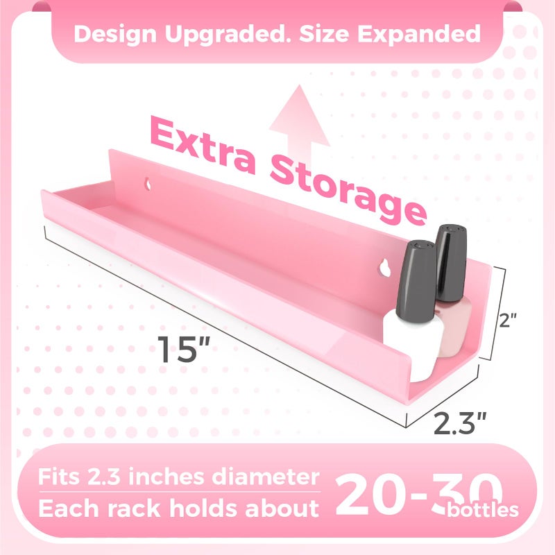 RORKIM 4 Pack 15 Inch Pink Acrylic Shelves, Kids Floating Bookshelf for Kids Room, Modern Nail Polish Rack Sunglasses Essential Oil Picture Ledge Display Toy Storage Wall Shelf - Image 2