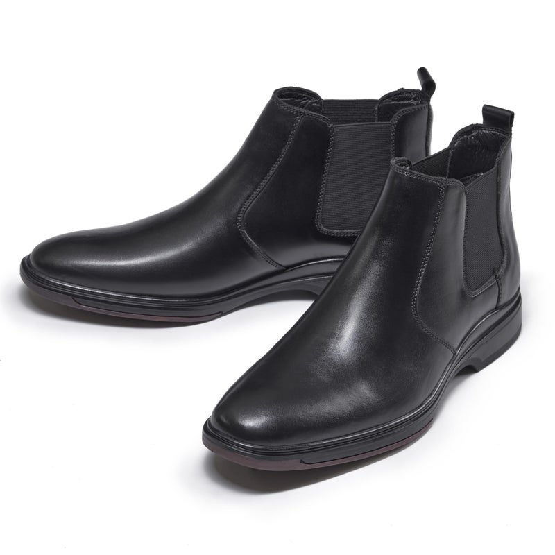 ArcBrothers Men's Chelsea Dress Boots Comfortable Leather Slip On Ankle Black Boots - Image 4