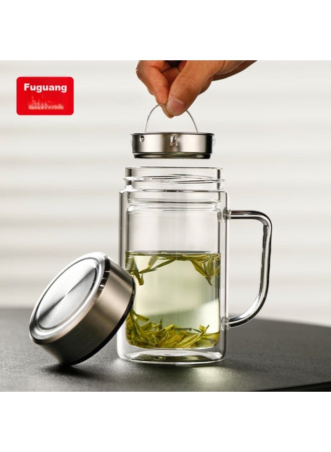 Tomimitsu Fuguang Double-layer Glass Cup Supports Group Purchase Customization, Tea Infuser Cup, Office Cup With Handle, Large Capacity Water Cup For Men And Women, 580ml - Image 5