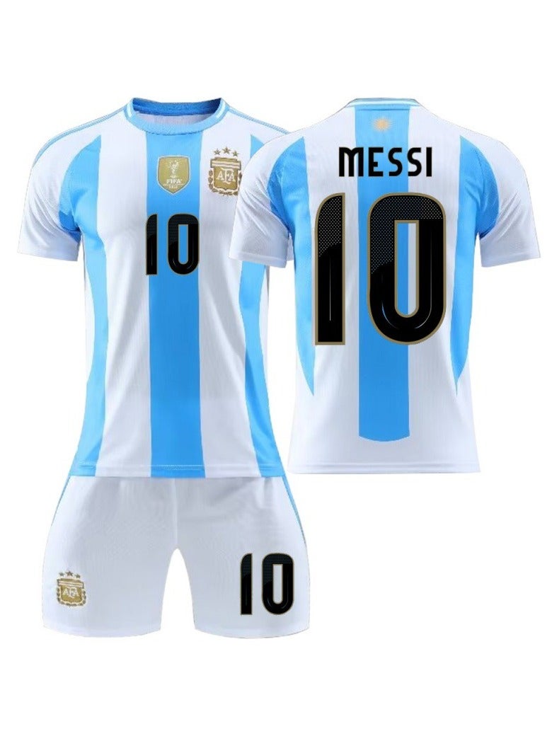 2024-2025 قميص منزلي لكرة القدم لالأرجنتين، يحمل رقم مესი #10، مجموعة هدايا تتضمن قميصًا وشورتًا، متاحة بأحجام الأطفال والكبار، هدية مثالية للأصدقاء المشجعين. - Image 1