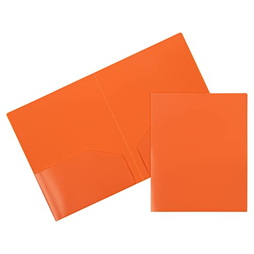 JAM PAPER Heavy Duty Plastic 2 Pocket Extra Tough School Folders - Orange - 6/Pack - Image 1