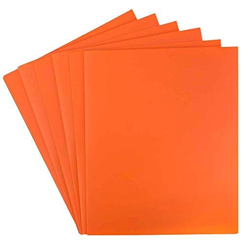 JAM PAPER Heavy Duty Plastic 2 Pocket Extra Tough School Folders - Orange - 6/Pack - Image 3