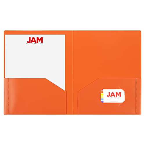 JAM PAPER Heavy Duty Plastic 2 Pocket Extra Tough School Folders - Orange - 6/Pack - Image 4