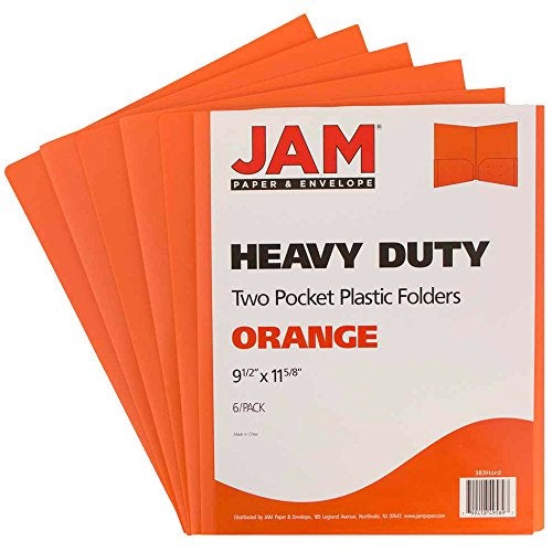 JAM PAPER Heavy Duty Plastic 2 Pocket Extra Tough School Folders - Orange - 6/Pack - Image 2