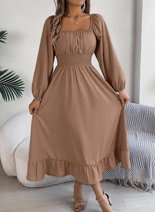 Take Two Beige Square Neck Solid Maxi Dress