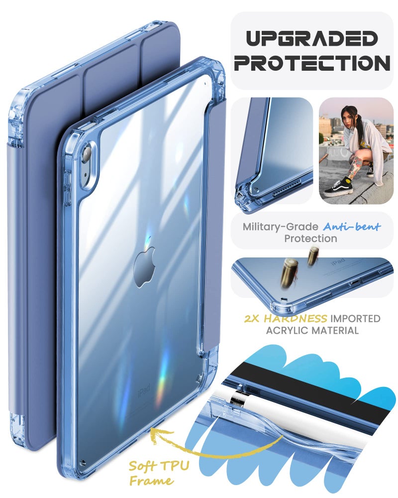 INFILAND Compatible with iPad A16 Case 11th Generation 11 Inch 2025, iPad 10th Generation Case 10.9 Inch 2022, Clear Slim Protective Cover with Apple Pencil Holder & Charging Adapter, Cerulean Blue - Image 5