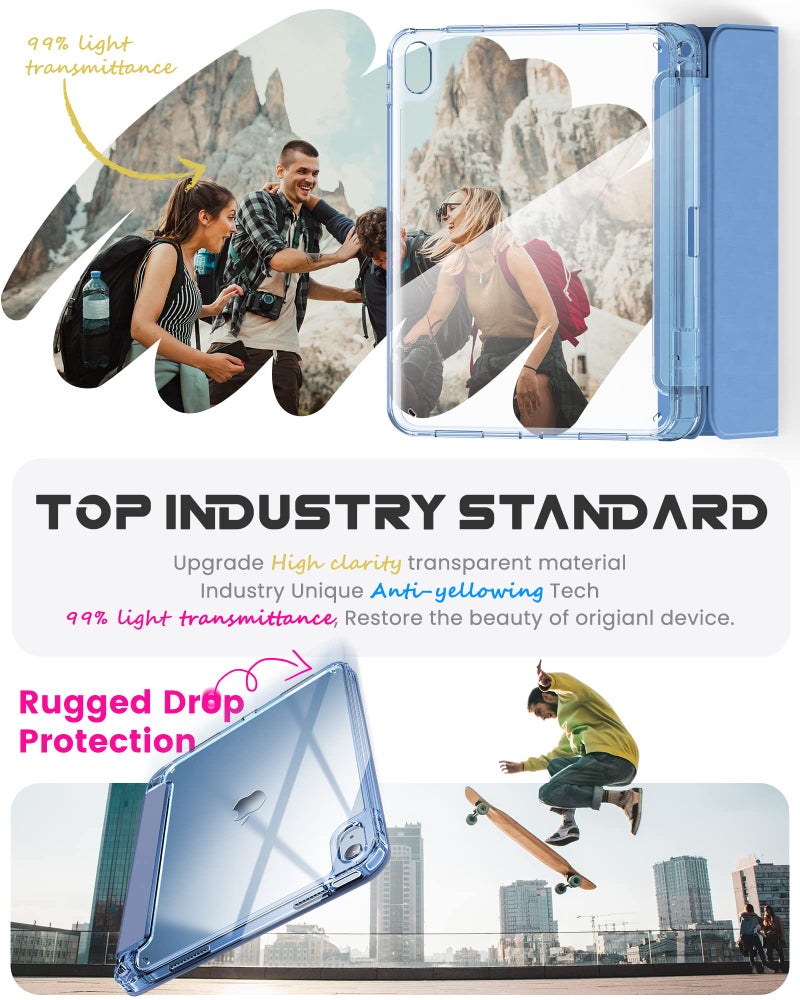 INFILAND Compatible with iPad A16 Case 11th Generation 11 Inch 2025, iPad 10th Generation Case 10.9 Inch 2022, Clear Slim Protective Cover with Apple Pencil Holder & Charging Adapter, Cerulean Blue - Image 3