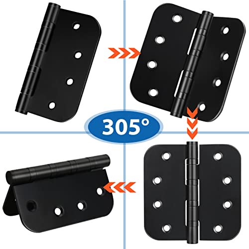 Qkenvo Ball Bearing Door Hinges Stainless Steel Heavy Duty Hinges 4 x 4 inch with 5/8 Inch Radius Corners Commercial Grade 3 Pack (Black) - Image 2