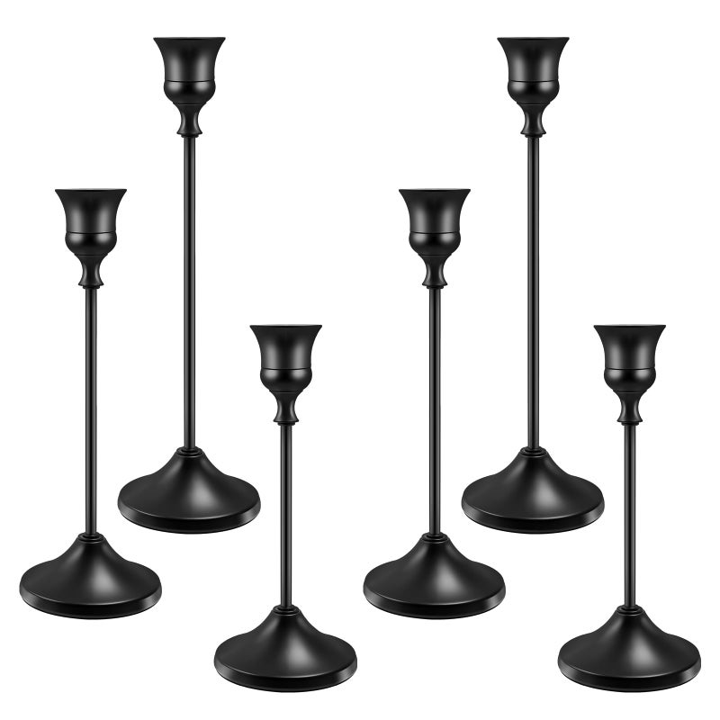 KSWING Candlestick Holders 6 PCS Metal Taper Candle Holders KSWING Black Candle Stick Holders Set Perfect for Table Centerpiece Mantel Party Wedding Christmas Home Decor Set of 6 - Image 2