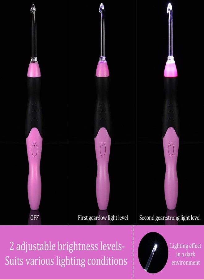 تشوانغ دي مجموعة خطافات كروشيه شتوية مضيئة من تشوانغدي، 11 مقاسًا، خطافات كروشيه قابلة لإعادة الشحن، خطافات مضيئة مع علبة، رؤوس قابلة للتبديل من 2.5 مم إلى 8 مم لمستلزمات الحرف اليدوية (وردي - أسود) - Image 4